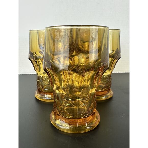 Hazel Atlas Amber Georgian Honeycomb Juice Glass 5 pc Set 1957 Made in USA 5” - Picture 2 of 5